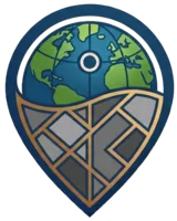 GeoParcels pin logo — a globe above a gold-framed parcel map
